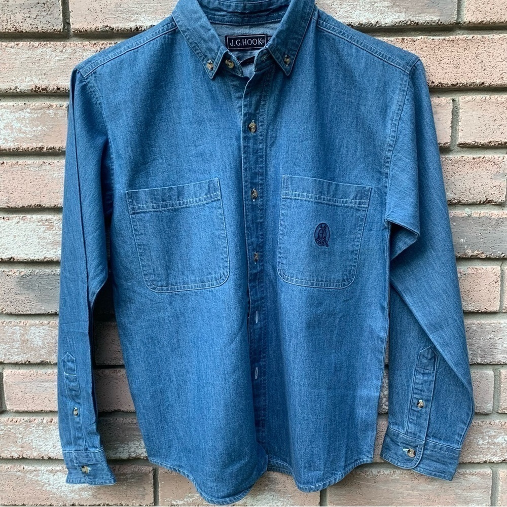 Boys denim chambray button down long sleeved shirt with button down collar